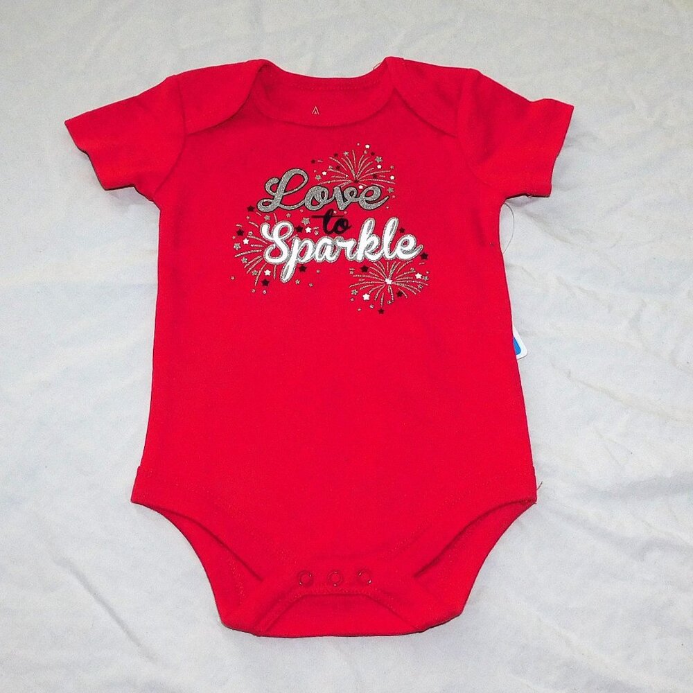 Baby Girl One Piece 4th of July Love to Sparkle Fireworks USA Glitter NEW